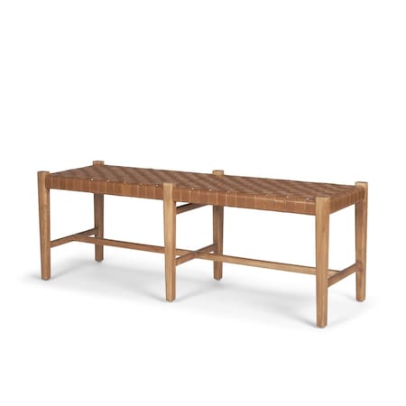 Homeroots 52in Brown Genuine Leather and Solid Wood Upholstered Bench 606744