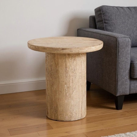 Homeroots 15" Natural Stone Round Pedestal End Table 646476