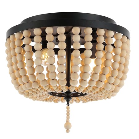 Jonathan Y Allison 10" 2-Light Shabby Chic Farmhouse Wood Beaded/Metal LED Flush Mount, Black/Cream JYL9074B