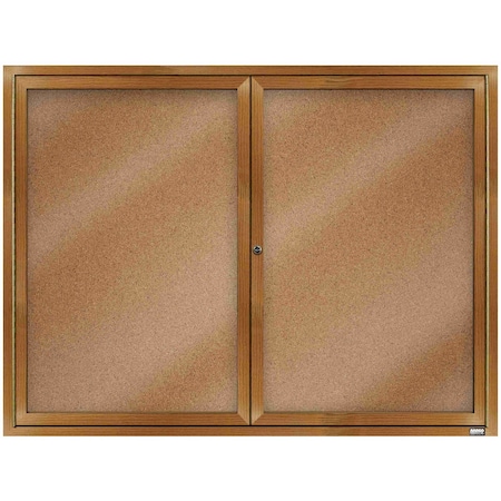 Aarco Enclosed Natural Pebble Grain Cork Bulletin Board w/ Oak Wood Look Finish Al Frame, 36''Hx48''W DCCO3648R
