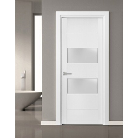 Sartodoors Solid French Door 2 lites, Lucia 4010 White Silk with Frosted Glass, Single Regular Panel Frame Tri LUCIA4010ID-WS-18