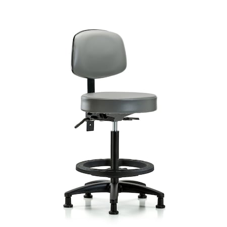 Blue Ridge Ergonomics Vinyl Stool, Back, High Bench, Tilt, Foot Ring, Glides, Sterling BR-VHBST-RG-T1-BF-RG-8840