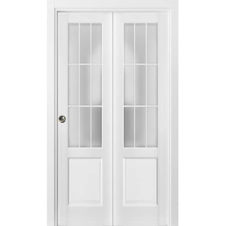 Sartodoors Sliding Closet Bi-fold Doors, Felicia 3309 White Silk with Frosted Glass, Sturdy Tracks Moldings T FELICIA3309BF-BEM-48 x 96 (2* 24x96)