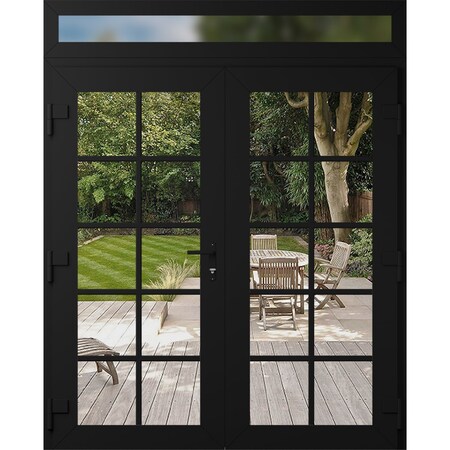 Vdomdoors Front Exterior Prehung Metal-Plastic Double Doors Clear Glass / MANUX 8100 Matte Black / Office Com MANUX8100DEXD-BLK-W72xH80+14-RH-I
