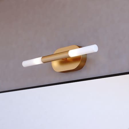 Vaxcel Fulton 2 Light Integrated LED Gold Brass Contemporary Bathroom Vanity Fixture White Shade W0488