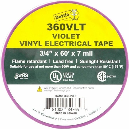 Dottie L.H. Dottie 3/4'' x 60' Violet Electrical Tape, 10PK 360VLT