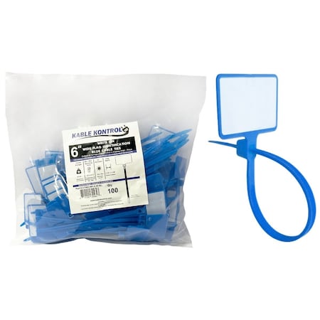 Kable Kontrol Write On Zip Tie Tags, 6in L, 1-7/8in x 1-1/8in Flag Size, 100Pcs, Blue, 100PK CTWO-WF-6-40-BL