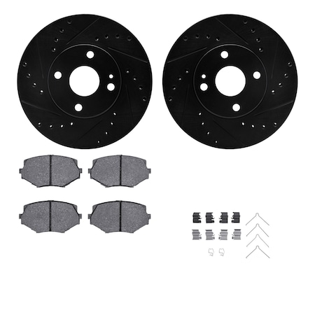 Dynamic Friction Co DFC Rotors-Drilled & Slotted-Black w/ 5000 Advanced Brake Pads Incl Hdw 8512-80023