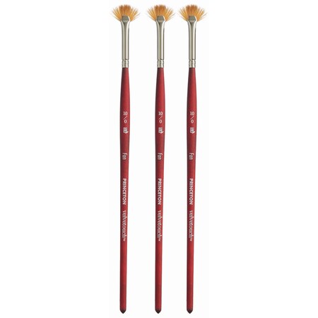 Princeton Velvetouch Fan Brush, Synthetic Bristles, Short Handle Mixed Media Paintbrush, Size 10/0, 3PK P3950FN100