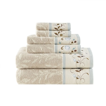 Homeroots Set of Six Cream Cotton Jacquard Towel Set, 6PK 712112