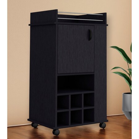 Homeroots Black Rolling Bar Cart With Wine Storage 535110