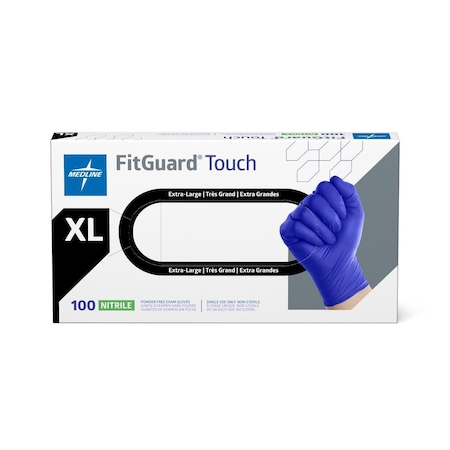 Medline FitGuard Touch Powder-Free Nitrile Exam Gloves, Size XL, 100PK FG100XLH