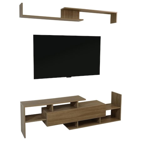 Leisuremod Surrey TV Stand with MDF Shelves and Bookcase, Oak Wood STS60OW