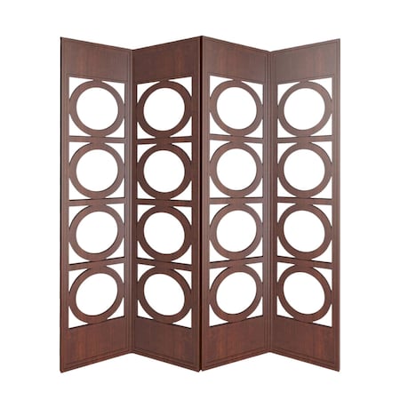 Homeroots 84" Brown Solid Wood Folding Four Panel Screen Room Divider 342747