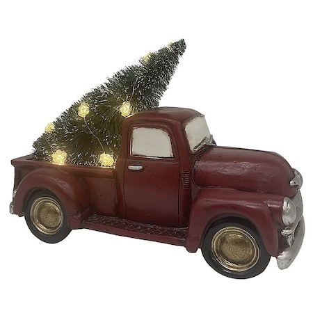 Santas Forest Truck w/Tree, 14 in H, Christmas, Polyresin, Red Truck 89818