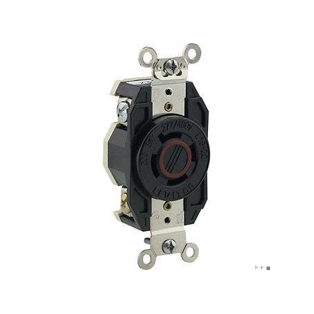 Leviton Flanged Locking Receptacle, L19-20R, 20 A, 277/480V AC, Three Phase, 4 Pole, Flush Mount, Black 2450
