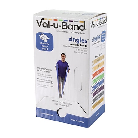 Fabrication Enterprises Val-U-Band Exercise Band, 5 ft. Singles Dispenser, Blueberry 4 -30 Piece 1597846