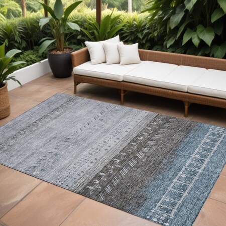 Homeroots 10' X 14' Blue Gray And Charcoal Southwestern Washable Indoor Outdoor Area Rug 605132