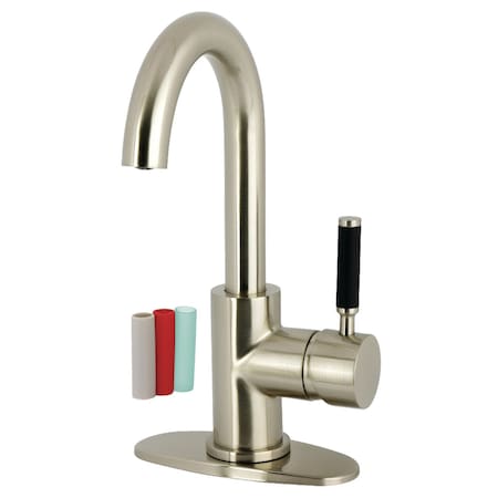 Kingston Brass One-Handle Single-Hole Bathroom Faucet with Deck Plate and Push Pop-Up Drain, Brushed Nickel LS8438DKL