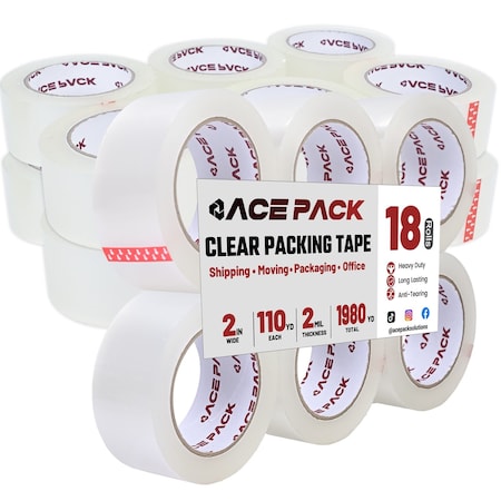 Wrightmaster 2 in. x 110 yds. Thick Clear Heavy Duty Packaging Tape for Moving Shipping, 18PK ZR-220-110C-18
