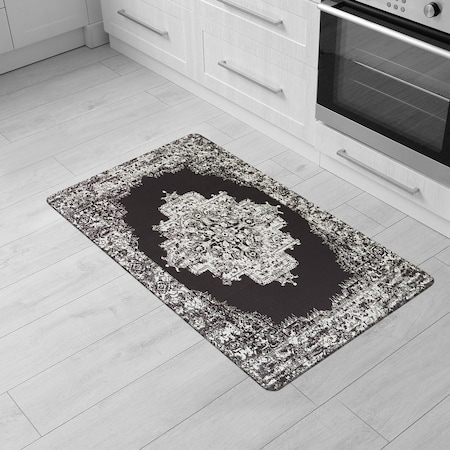World Rug Gallery Distressed Medallion Cushioned Anti Fatigue Standing Kitchen Mat 18 ft x 30 ft Black WR17BLACK18X30