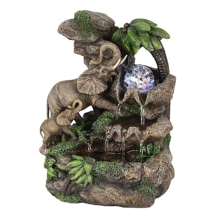 Homeroots 11" Gray Polyresin Elephant Tabletop Fountain with Light 468299
