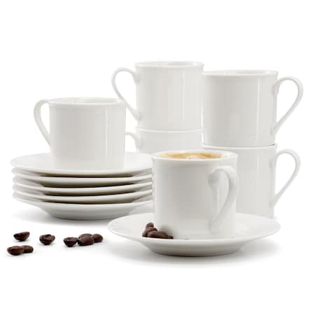 Elama Aspin 12 Piece 2.5 Ounce Porcelain Espresso Cup Set in White with Saucers ELM-ASPIN-ESPRESSO