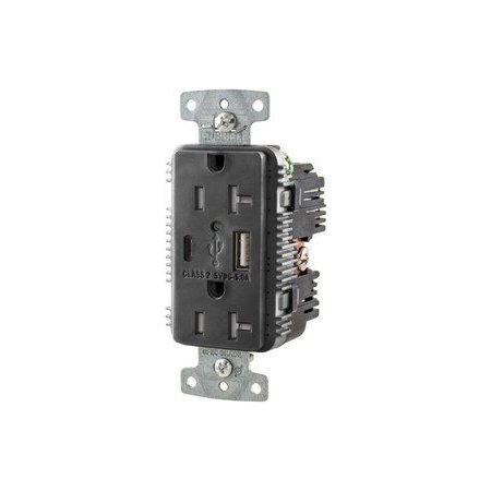 Hubbell 20A USB Charger Duplex Receptacle (Type A/C), Black USB20AC5BK