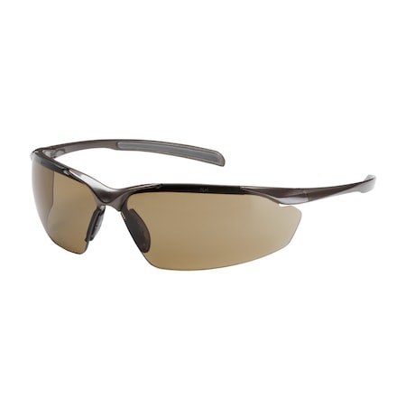 Bouton Optical Semi-Rimless Safety Glasses w/Gloss Bronze Frame, Brown Lens and Anti-Scratch/Anti-Fog Coating 250-33-1024
