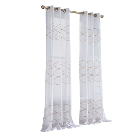 Homeroots Set of Two 96" Gold and White SemiSheer Curtains, 2PK 473373