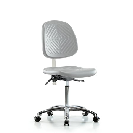 Blue Ridge Ergonomics Class 100 Poly Clean Room Chair-Medium Bench Ht with Medium Back, Seat Tilt, & Casters in Gray Poly NCR-PMBCH-MB-CR-T1-A0-NF-CC-GRY