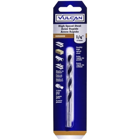 Vulcan 231401OR Jobber Drill Bit, 1/4 in Dia, 4 in OAL, 3-Flat Shank PTA250616/231401O