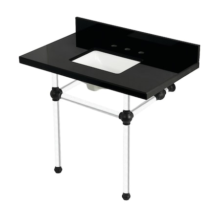 Kingston Brass 36" Black Granite Console Sink with Acrylic Legs, 8-Inch, 3-Hole, Black Granite/Matte Black KVPK3630KASQ0