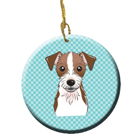 Carolines Treasures Checkerboard Blue Jack Russell Terrier Ceramic Ornament- 2.81 In. BB1140CO1