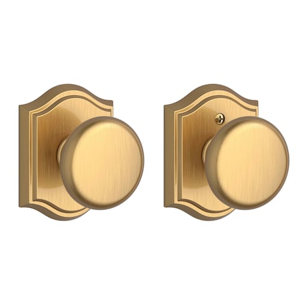Baldwin Passage Round Knob and Traditional Arch Rose with 6AL Latch and Dual Strike Lifetime Satin PSROUTAR044
