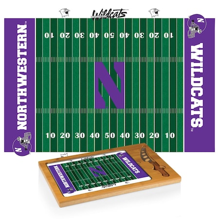 Picnic Time Family Of Brands NCAA Northwestern Wildcats Football Field Icon Glass Top Cutting Board & Knife Set 910-00-505-434-0