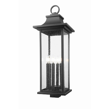 Z-Lite Tiberius 6 Light Outdoor Post Mount Fixture, Black/Clear Seedy, 12 In W x 34 In H 5017PHXLS-BK