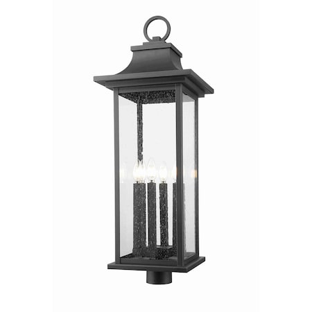 Z-Lite Tiberius 6 Light Outdoor Post Mount Fixture, Black/Clear Seedy, 12 In W x 34.75 In H 5017PHXLR-BK