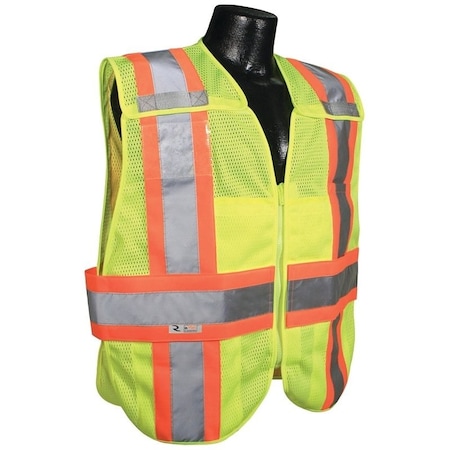 Radwear Radians Expandable Safety Vest, 3XL/5XL, Polyester, Green/Silver, Zip-N-Rip SV24-2ZGM-3X/5X