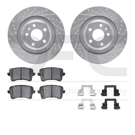 Dynamic Friction Co DFC Rotors-Drilled & Slotted-Silver w/ EURO 5000 Ceramic Brake Pads Incl Hdw 7612-73056