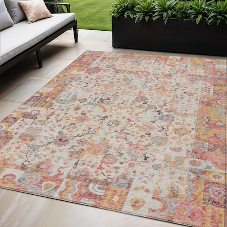 Homeroots 5' X 8' Pink And Ivory Patchwork Washable Indoor Outdoor Area Rug 631432