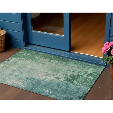 Homeroots 3' X 5' Emerald Abstract Washable Indoor Outdoor Area Rug 608232