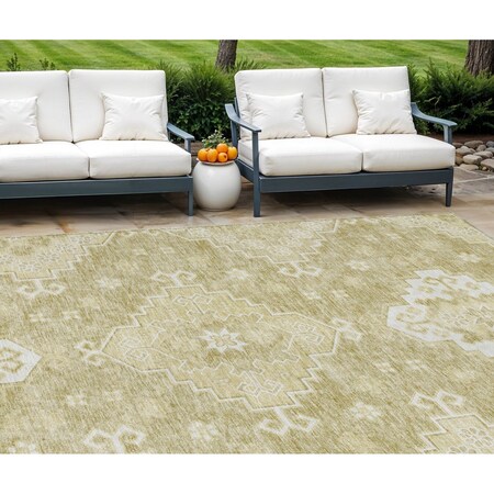 Homeroots 8' X 10' Wheat Gold And Ivory Medallion Washable Indoor Outdoor Area Rug 589059
