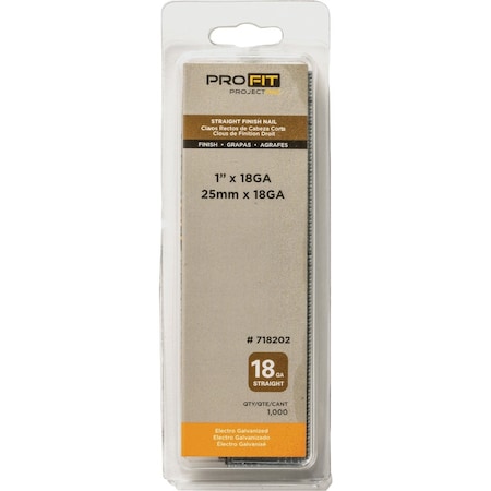 Pro-Fit 1'' 18 Gauge Electro Galvanized Brad Nail, 1000 Ct. 718202