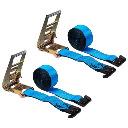 Mytee Products 2PK 3inx30ft Ratchet Tie-Down Strap w/Flat Hook for Flatbed Truck 15000lbs BS Blue, 2PK RS330-Bx2
