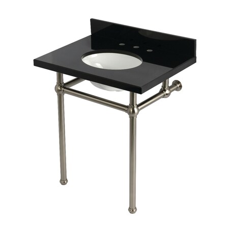 Kingston Brass 30" Black Granite Console Sink with Brass Legs, 8-Inch, 3-Hole, Black Granite/Brushed Nickel KVPK30KB8
