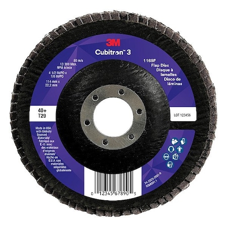 3M Cubitron Abrasive Flap Disc, Coated, Polyester, PK10 7100380484
