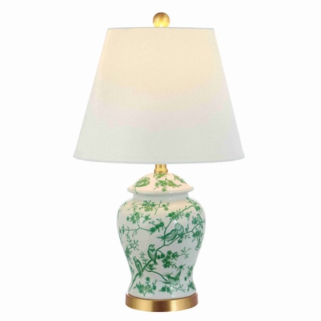 Jonathan Y Penelope 22" French Country Cottage Ceramic/Iron Chinoiserie Ginger Jar LED Table Lamp, White/Green JYL3005B