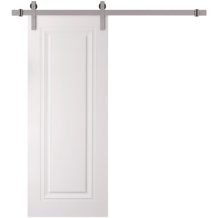 Sartodoors Barn Door 36 x 84 inches, BASIC 9111 White, 6.6FT Silver Rail Track Heavy Hardware Set, Solid Pan BASIC9111BD-S-SKIN-3684