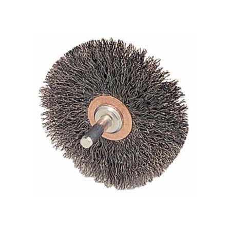 Weiler Stem-Mounted Narrow Conflex Brush, 3in dia x 1/2in W Face, 0.0118in Steel, 20000 RPM, 1/4in Stem 804-17616
